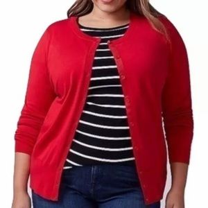 LANE BRYANT Red Cardigan Scoop Neck Button Front